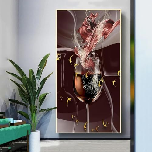 Dipinti d'arte astratti, Quadri da parete con bicchiere di vino, Immagini per soggiorno, Calice vintage, Opere d'arte moderna, Arredamento per sala da pranzo 80x160 cm (31x63 pollici) Senza cornice