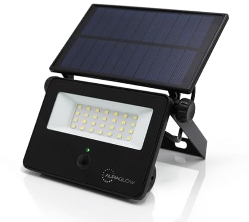 Auraglow Solar Security Flood Light, PIR Motion Sensor for Home Security, IP54 Waterproof, Outdoor Wall Mountable, Adjustable Angle, SPV Lighting for Garden, Patio, Pathway, Fence, Driveway (2 Pack)