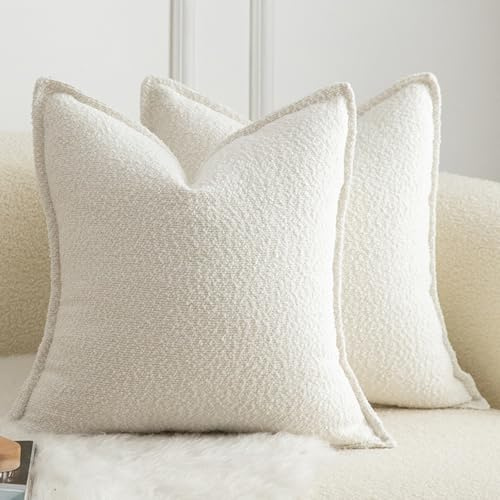 Mandioo 2er Set Dekorativer Kissenbezug Woven Textured Sofakissen Dekokissen Kissenbezüge Super Soft Premium Simple Design Wurfkissenbezug Schlafzimmer Wohnzimmer Cremeweiße 55x55cm