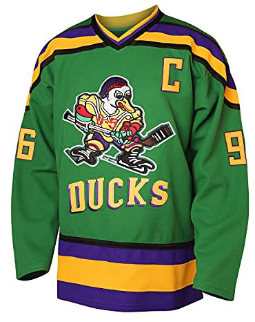 Mighty Ducks Trikot 96 Charlie Conway 99 Adam Banks Movie Eishockey Trikot 90er Jahre Hip Hop Kleidung für Party, 96-Grün, XL