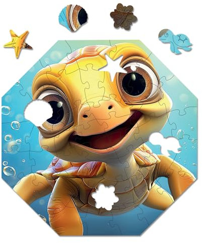 Milliwood Puzzles für die ganze Familie - Hi, I'm Little... Serie - Puzzles mit wunderschönem Bild - Holzpuzzle für Kinder - Theo Turtle 29x29cm - 46 Teile