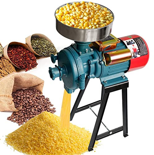 Commercial Electric Feed Mill, Heavy Duty Grain Mills Wet Dry Cereals Grinder with Funnel Electric Grain Mill Grinder Corn Mill for Flour Rice Feed Coffee Pellet in Powder