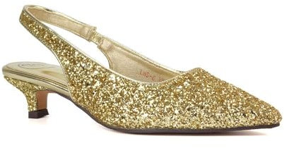 ESSEX GLAM Women's Gold Glitter Slingback Court Shoes Ladies Kitten Low Heel Point Toe Classic Wedding Party Evening Closed Toe Pumps Size 7