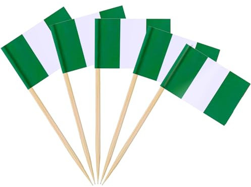 AhfuLife 100 Stück Nigeria Zahnstocher Flaggen, Nigerianische Deko Fahne Klein Zahnstocher für 2024 Nigerianische Karneval Olympische Nationaltag Haus Garten Party Bar Deko