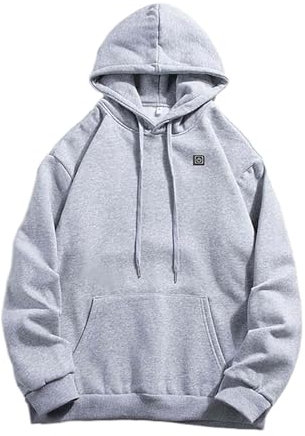 Men's 3 Heating Levels Body Warm Hooded Sweatshirt Fleece Jacket With 4 Heating Zone Long Sleeve Pullover Hoodie Casual Plain Hoody Top With Pockets Winter Fleece Hoodie Jumper Sweater Coat Grey
