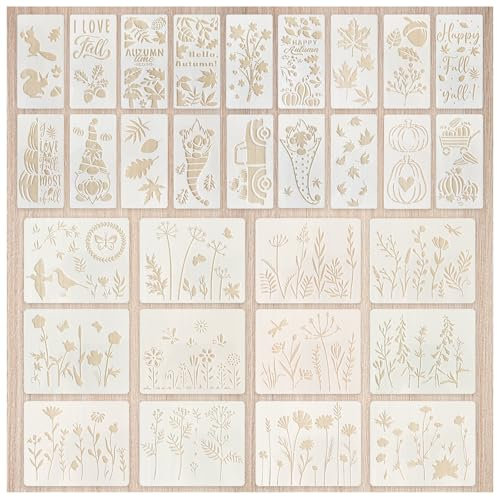 NVGVUP 30 Stück Blumen Vogel Schablonen Malen, Schablonen Textilgestaltung, DIY Blattmalerei Vorlagen, Wiederverwendbare Kunststoff-Schablonen für Scrapbooking DIY Basteln
