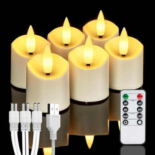 Homemory 6 Stück Wiederaufladbare Teelichter mit Fernbedienung, dimmbare LED-Teelichter, wiederaufladbare flammenlose Kerzen für Heimdekoration