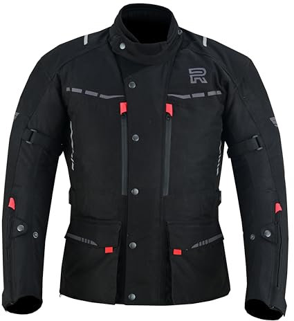 RAXUS SpeedFight CHAQUETA DE MOTO HOMBRE INVIERNO 3/4 IMPERMEABLE Homologada CE (FR/ES, Letras, S, Regular, Regular, Negro/Rojo)