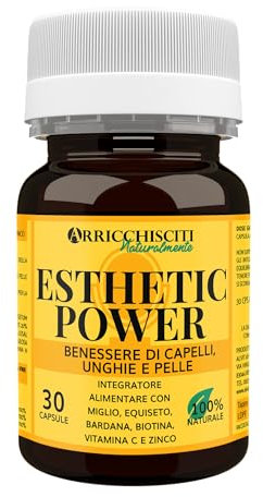 Integratore Capelli, Unghie e Pelle Per Donna e Uomo con Miglio, Equiseto, Bardana, Biotina, Vitamina C e Zinco | Anticaduta Capelli Naturale, Rinforzante Unghie e Collagene Pelle | Esthetic Power