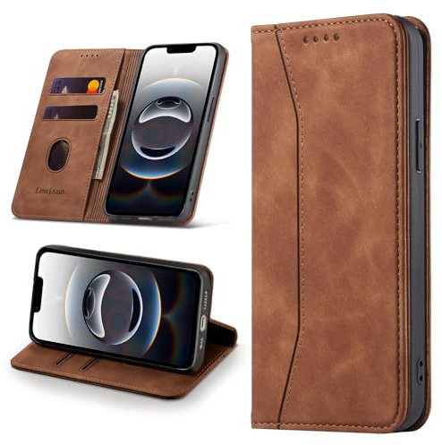Leaisan Handyhülle für iPhone 17e Hülle, iPhone 16e Hülle Premium Leder Flip Klapphülle Stoßfeste Magnetische Case [Standfunktion] [Kartenfächern] Schutzhülle Tasche - Braun