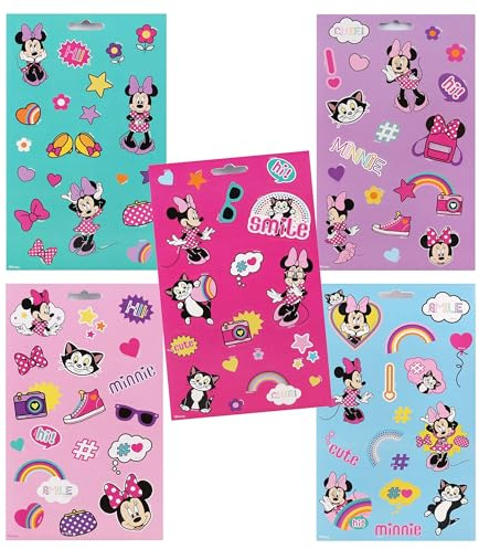 Minnie Mouse Buntes Stickerset, Sticker für Kinder, 5 Blatt (A)