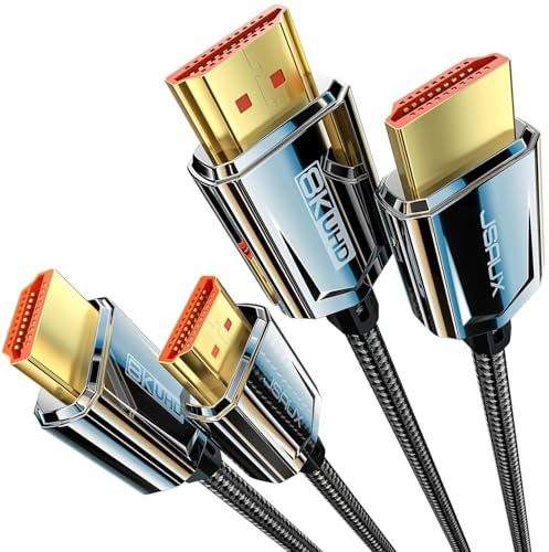 JSAUX 2 Pièces Câble HDMI 8K 2M, Câble HDMI 2.1 Ultra Haute Vitesse 48 Gbit/s (8K@60Hz 4K@120Hz 144Hz), HDMI eARC HDR10 HDCP 2.2&2.3 3D, kompatibel mit PS5/X Box/UHDTV/Lecteur Blu ray/Moniteur