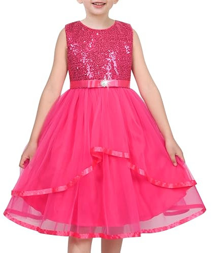 Sunny Fashion Robe Fille Fleur Rose Vif Éclat Sequin Demoiselle d'honneur Reconstitution Historique Anniversaire 10 Ans