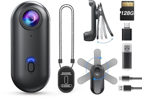BOBLOV W4 1080P Body Camera, Wearable 128GB Body Cam with 360°Rotate Clip & Magnetic Clip, 120 Minutes for Recording, Mini Camera Easy to Use for Lecture, Traveling, Pet Walking (128GB 1080P)