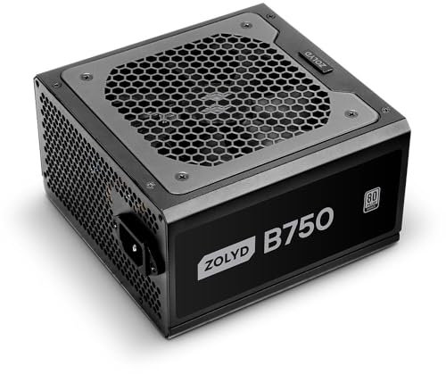 Zolyd B750 - Fuente Alimentación PC ATX 750W, 80+ Bronze, 85% Eficiencia, Sistema Digital APFC, Ventilador FDB 120mm,Protecciones de Seguridad Negro