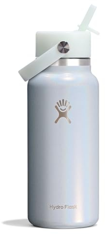 Hydro Flask Water Bottle - Insulated Stainless Steel - Wide Straw Lid, Non Spill, Leakproof in 32 Oz Glimmer Blue