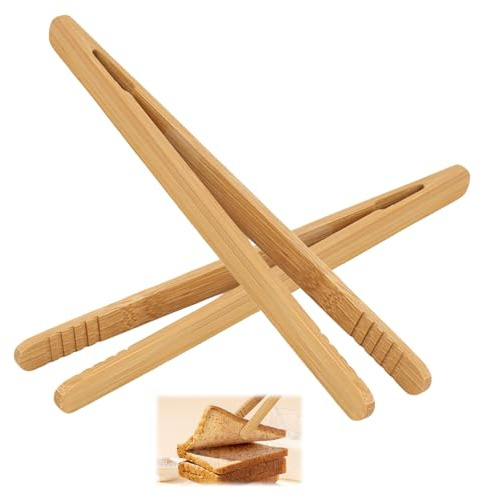 Reusable Classic Bamboo Toast Tongs, Zange für Toast, für Toast, Obst, Brot und Gurken, Küchenwerkzeug für Käse, Bacon, Muffins, Set aus 2 Stück Wooden Tongs for Cooking, multifunktionale toastzange