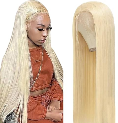 Salharer Echthaar Perücke für Damen Perücken Straight Human Hair Wig 13x1 Lace Front Wig Perücken Echthaar mit Babyhaar T Part #613 Blonde Color 30 Inch