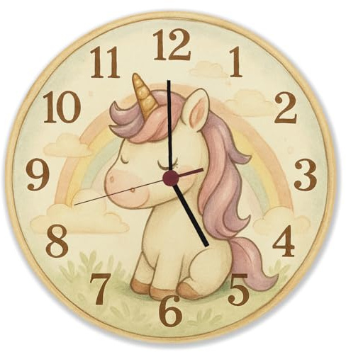 speecheese Cartoon Einhorn mit Regenbogen Wanduhr lustiges Design Uhr für farbenfrohe Dekoration