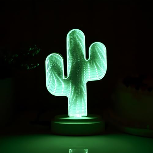 3D LED Mirror Tunnel Light, Dreamy Shape Decorative Neon Sign,USB Powered, for Bedroom, Living Room Decor Party, Valentine's Day Gift(Cactus)