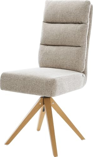 DELIFE Esszimmerstuhl Pela-Flex Holzgestell kantig Natur Webstoff Soft Beige 180° drehbar Taschenfederkern