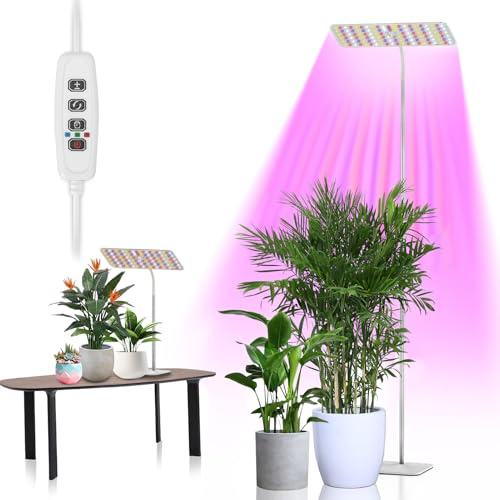 Lampe de croissance avec pied, lumière végétale à spectre complet hauteur réglable 70-180 cm & 3 modes d’éclairage, minuterie automatique marche/arrêt 3/9/12H (1 panneau d'éclairage)