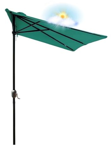 Halbschirm Balkon Klein Mit Ständer 2.5m Sonnenschirm Halbrund Knickbar 250 Cm Wandschirm Balkon-schirm Kurbel Polyester Sonnenschutz Terrasse Passgenau Wände Handkurbel(Grün)