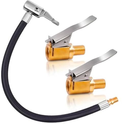 HAOXYO Adattatore Gonfiaggio con Bloccaggio Ottone, Riutilizzabile | Ottone e tubo rinforzato, tenuta stagna, per auto/moto/bici, con Estensione Pneumatici Tubo