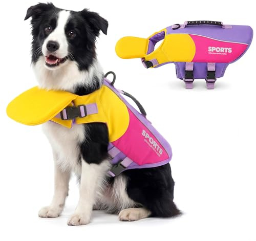PAIDEFUL Gilet de sauvetage pour chien avec support de menton, gilet de natation avec poignée de sauvetage et anneau en D pour la navigation et la piscine, équipement de sécurité réfléchissant pour