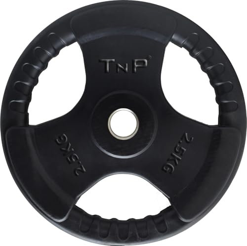 TnP Accessories� Rubber Standard 1 Radial TRI-GRIP Rubber Hammertone Disc Weight Plates EZ Bar Curl Barbell Dumbbell Weights Fitness Gym 2.5kg to 25kg Set (1 x 2.5KG)