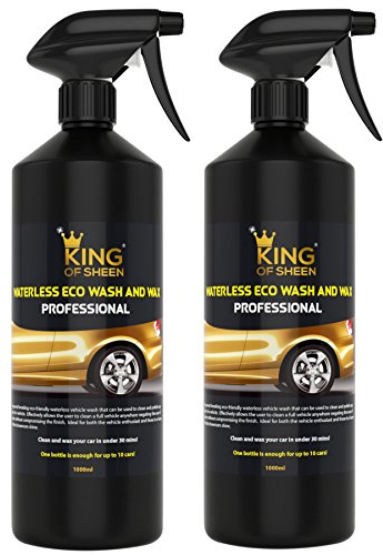 King of Sheen, Professional Waterless Wash and Wax Car Cleaner, No Water Just Clean and Shine Like New, Car Cleaning liquid spray car wash, Showroom Shine finish. 2 X 1Litre Pack