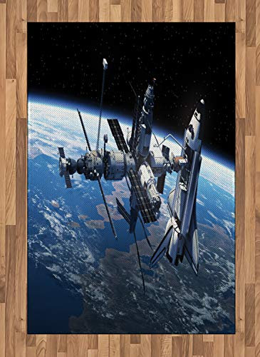 ABAKUHAUS Weltraum Teppich, Kosmonaut Abenteuer, Flachgewebe Deko-Teppiche für das Wohn-,Schlaf-, und Essenszimmer, 120 x 180 cm, grau Blau