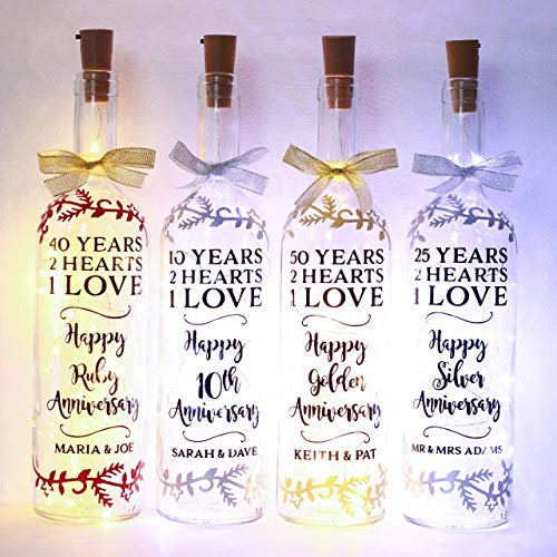 Personalised Wedding Anniversary Gifts, Pick Your Year, Bottle Light For Couples