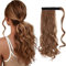 Pferdeschwanz Clip in Extensions Haarverlängerung Ein Stück Magisches Klebeband in Ponytail Wrap around Haarteil Real Ombre 43cm Gewellt Helles Kastanienbraun