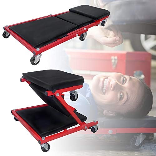 AufuN 2 in1 KFZ Montagerollbrett Werkstatthocker aus Metall, Werkstatt Rollbrett bis 150kg 6 leichtgängige 360° Lenkrollen, 92x44x12cm Schwarz