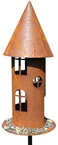 Edelrost Garten Deko Windlicht Vogelhaus Gartendekoration Naturrost Dekorieren rostige Dekoration Gartenstecker Beetstecker Topfstecker Landhaus Kerzenhalter Vogelfutterhaus rund auf Platte Futterhaus