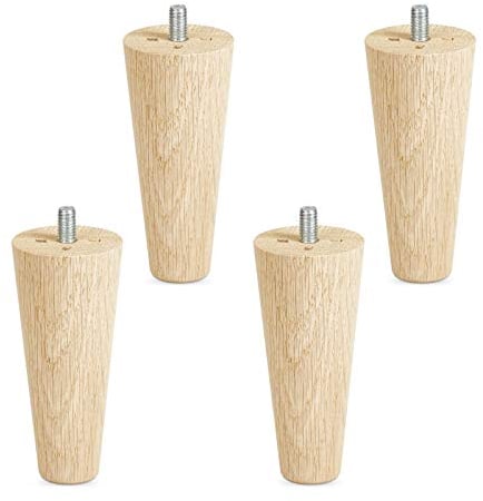 SOTECH 4er Set Möbelfüße Eiche roh H 100 mm/konisch Ø 45/25 mm mit Gewindestift M8