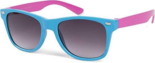 styleBREAKER Kinder Sonnenbrille Retro Nerd Design mit getönten Gläsern | UV400 Schutz | Kunststoffrahmen | für Kleinkinder 18 Monate bis 4 Jahre, Gestell Hellblau-Pink/Glas Grau Verlauf