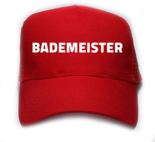 Cre9tive Caps Bademeister - rote Trucker Cap - Snapback Größenverstellbar - Bedruckt- ID_030