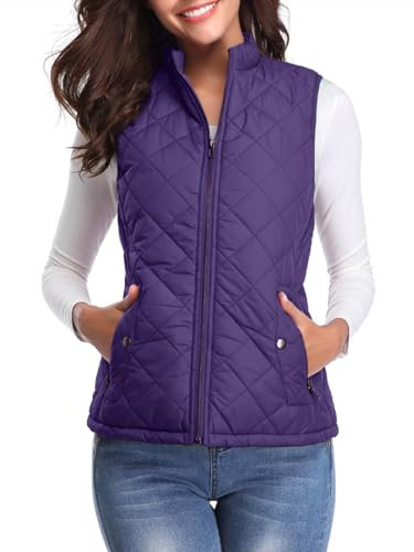 fuinloth Gilet Donna Smanicato Primaverile Autunno Invernale Panciotto Dritto Giacche Leggeri Senza Maniche Giacca Viola XL