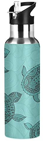 Vnurnrn Mignon Cadeau Tortue Tortue Animal Bouteille d'eau Isotherme avec Paille en Acier Inoxydable Gourde 600ML, Sans Bpa Gourdes Eau pour Enfant Sport Randonnée École Bureau