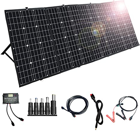 240W Plegable Solar Panel 240W Portátil Solar Panel con controlador para estación de energía portátil y batería de RV para acampar, teléfonos móviles, portátiles,12V/24V con salidas USB