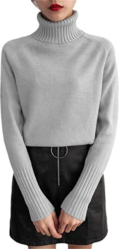 Suéter de Punto de Cachemira de Las Mujeres Otoño Invierno de Cuello Alto de Manga Larga Jersey de Jersey Femenino