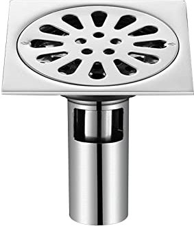 Bodenablauf für Badezimmer Waschraum 100 x 100 mm Edelstahl Bodenablauf mit Filter Ablaufdeckel Badablauf Duschrinne für Badezimmer, WC, Garten, Outdoor, Verstopfungsschutz (85mm)