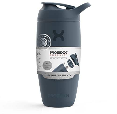 Promixx Pursuit Shaker Bottle Insulated Stainless Steel Water Bottle and Blender Cup, 550ml, Midnight Blue