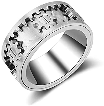 DXDUS Fashion Herren Damen Ring, Silber Zahnrad Mechanik Drehbare Partnerringe,Spinner Ringe für Angst Teenager, Mind Relaxing Gadgets, Ehering, Büro Stressabbau Geschenke, Comfort Fit,10