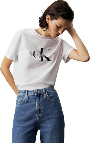 Calvin Klein Damen T-Shirt Kurzarm Core Monologo Rundhalsausschnitt, Weiß (Bright White), 3XL