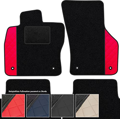 moto-MOLTICO Fußmatten Auto Velours Autoteppiche Schwarz Automatten Set 4-teilig - Auffälliges Design - passend für Skoda Octavia III, IV ab 2013 (Rotes Muster)