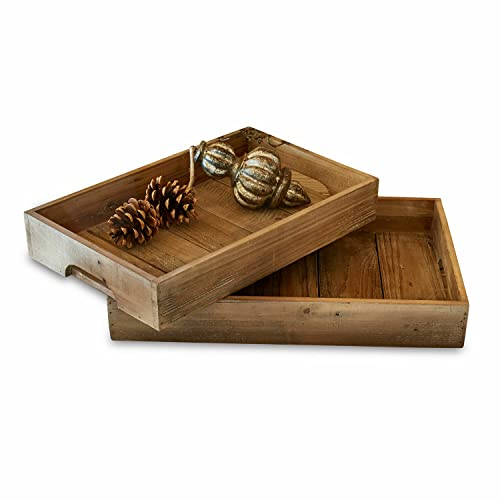 Loberon Tablett 2er Set Kerbella, mit markanter Maserung, von Hand gefertigt, dekorative Servierhilfe, Küchenzubehör, Tischdekoration, Wohn-Accessoires, Tannenholz, braun