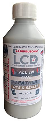 Carbusonic All in one leather dye and sealant, Interior leather paint for Car seats, Sofas, Arm chairs, Shoes, Handbags & more. (250ml Light Grey)